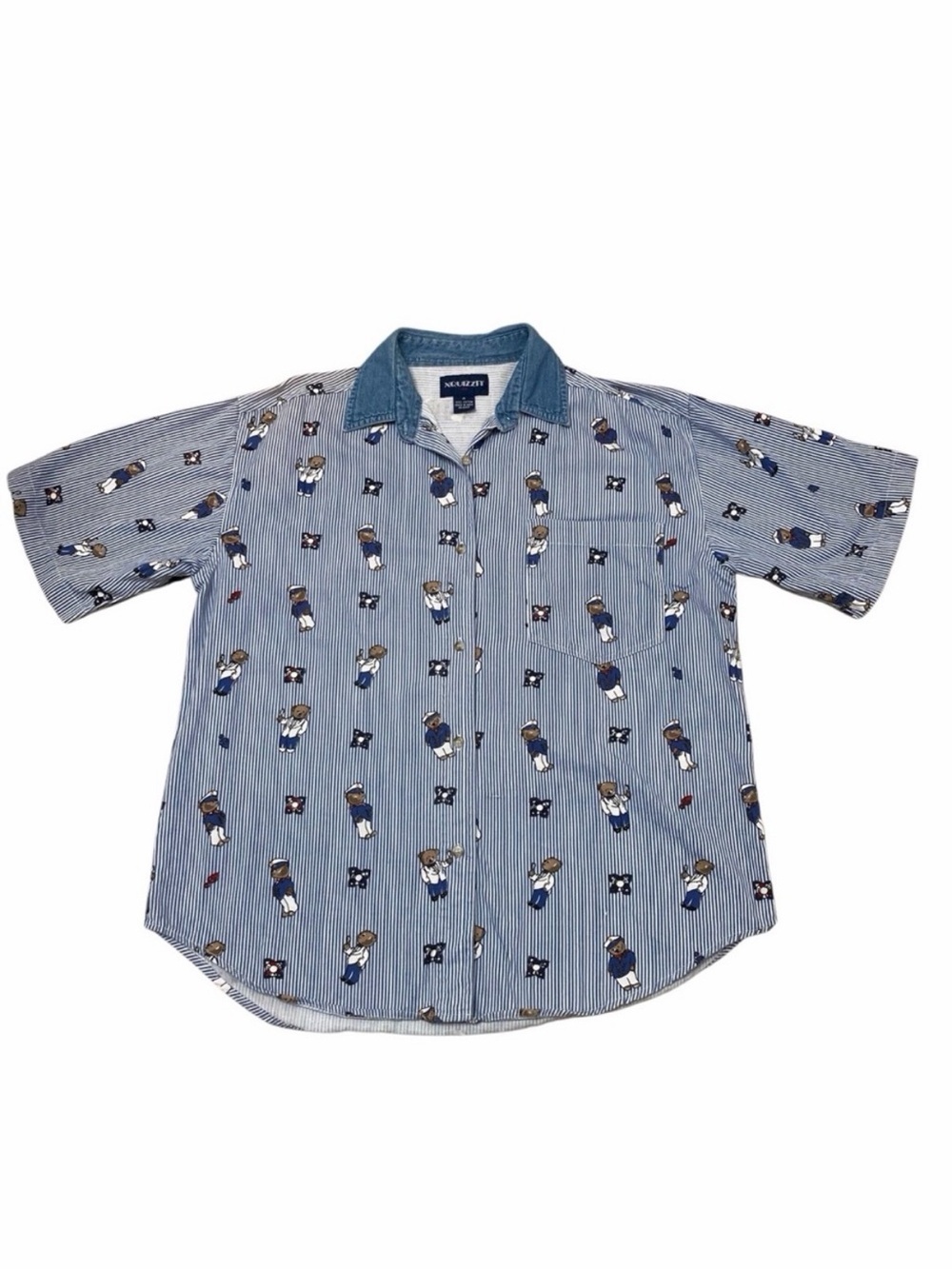 3/$20 Vintage 90’s Nautical Bear Short Sleeve Button Up Shirt Women’s Medium